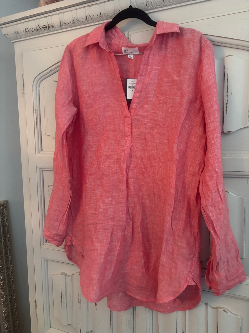 GAP Coral Pink Linen Tunic Blouse